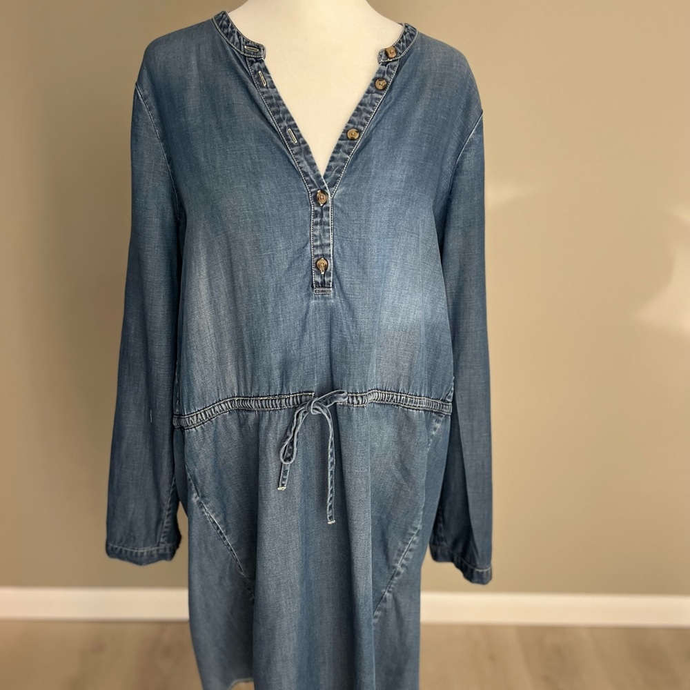 Lucky Brand Womens Chambray Denim Drawstring Waist Shirt Dress Size Large